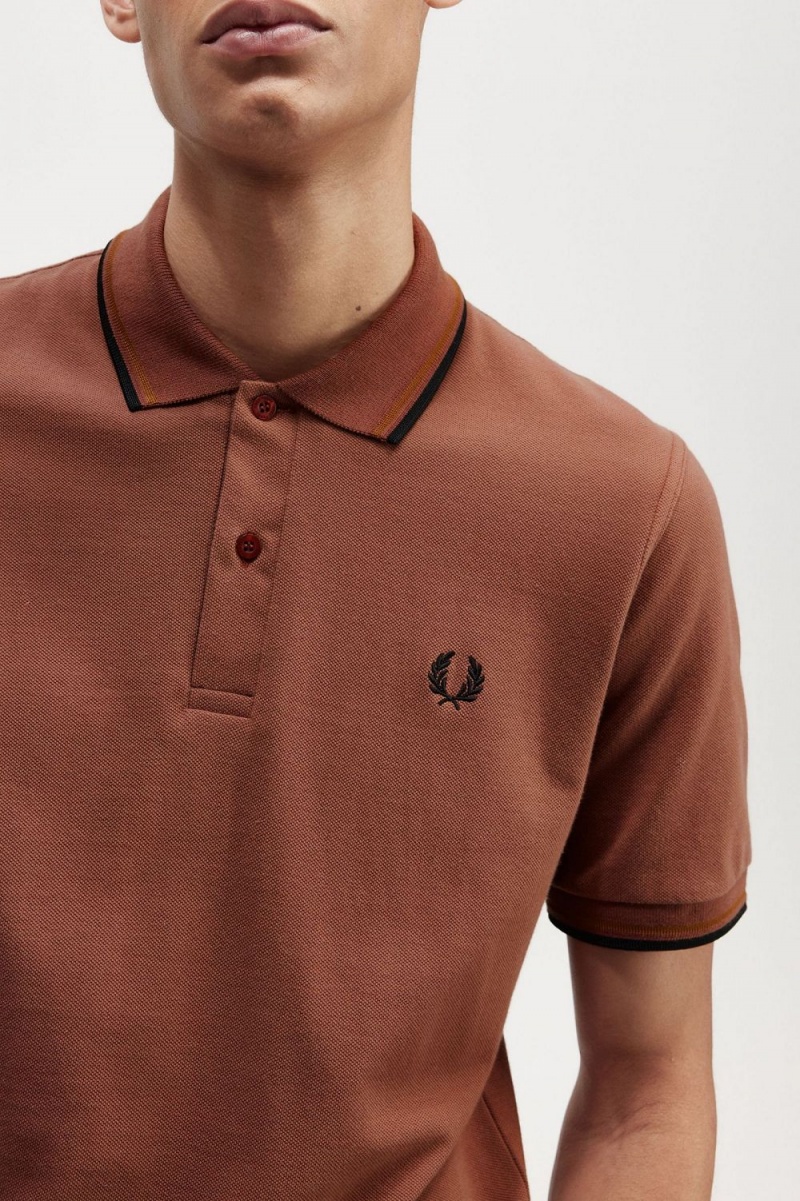 Fred Perry M12 Men's Shirt Whisky Brown Dark Coffee Black | COQTP1048