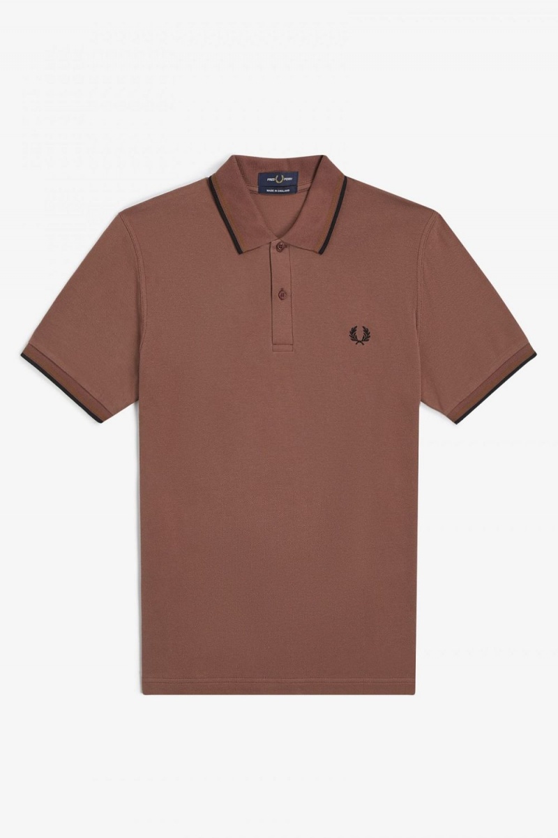 Fred Perry M12 Men's Shirt Whisky Brown Dark Coffee Black | COQTP1048