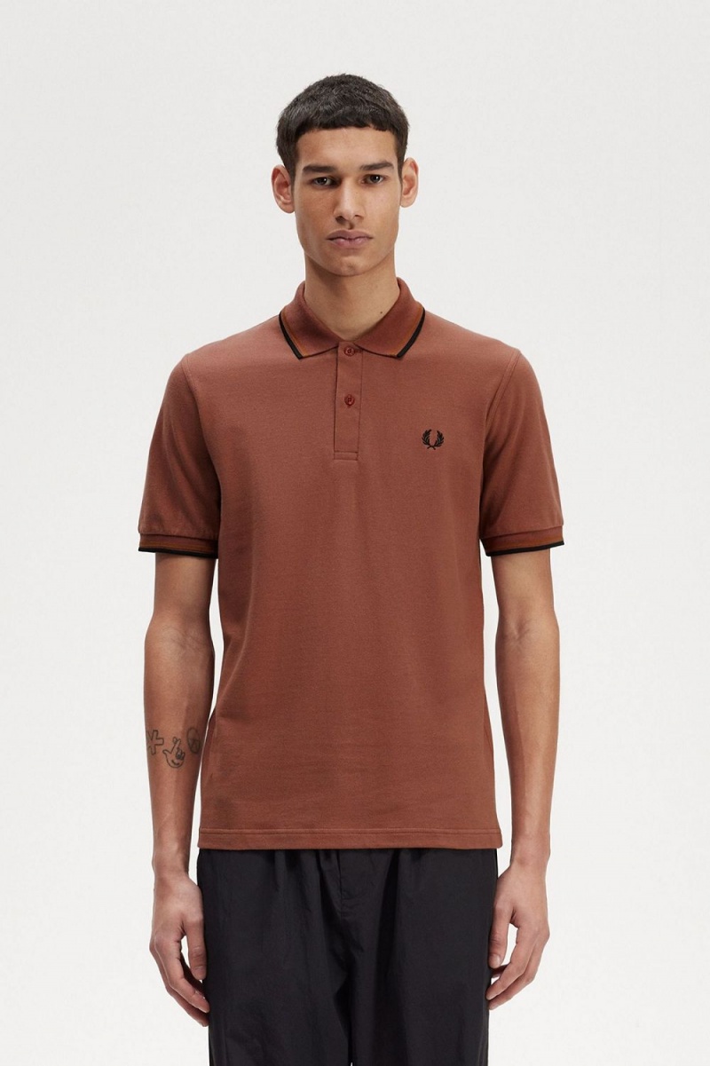 Fred Perry M12 Men\'s Shirt Whisky Brown Dark Coffee Black | COQTP1048