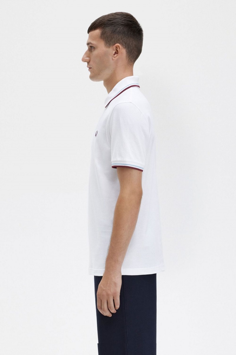 Fred Perry M12 Men's Shirt White Aqua Maroon | TOFPB0971