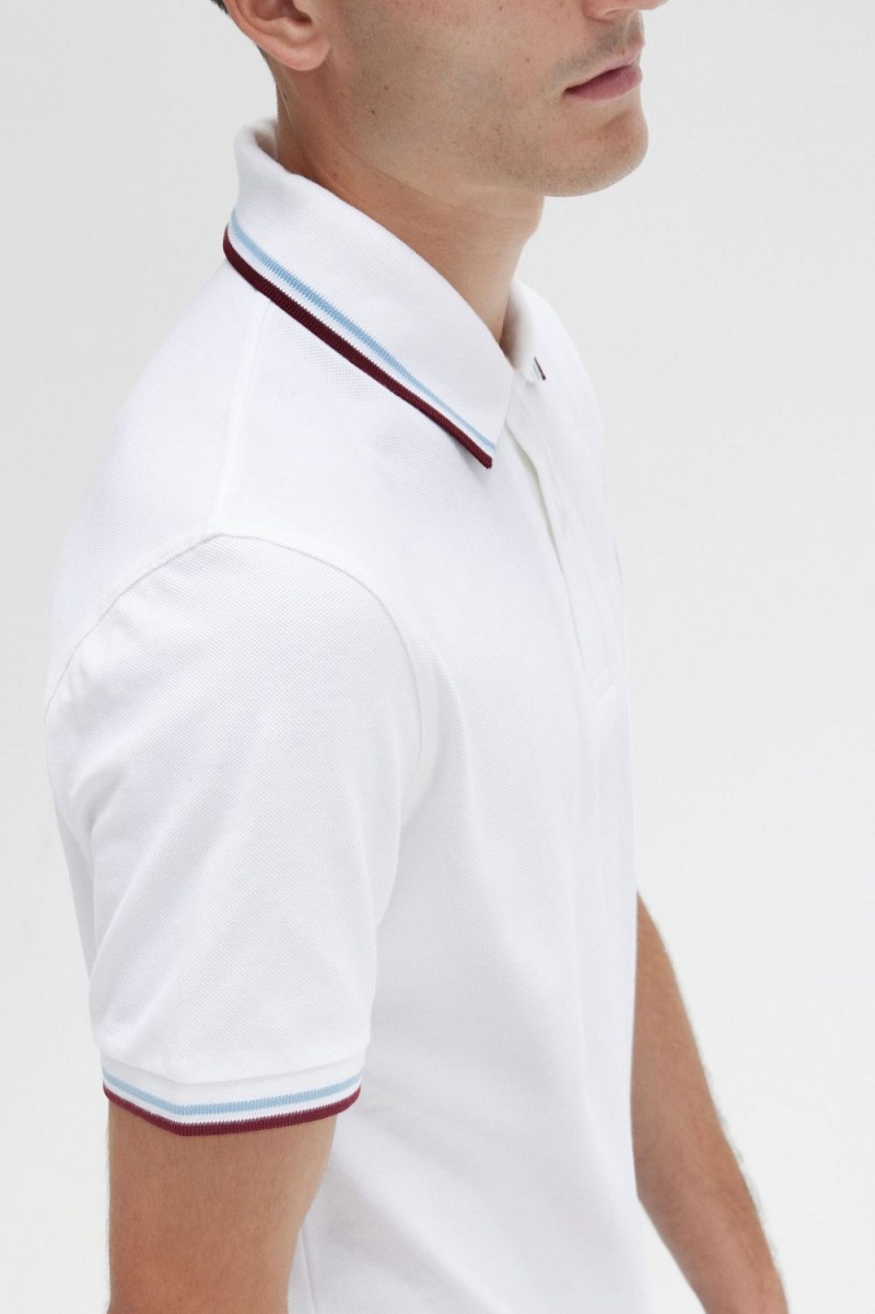 Fred Perry M12 Men's Shirt White Aqua Maroon | TOFPB0971