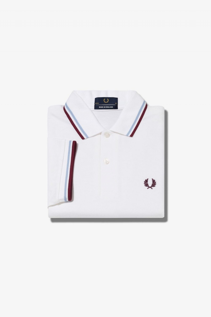 Fred Perry M12 Men's Shirt White Aqua Maroon | TOFPB0971