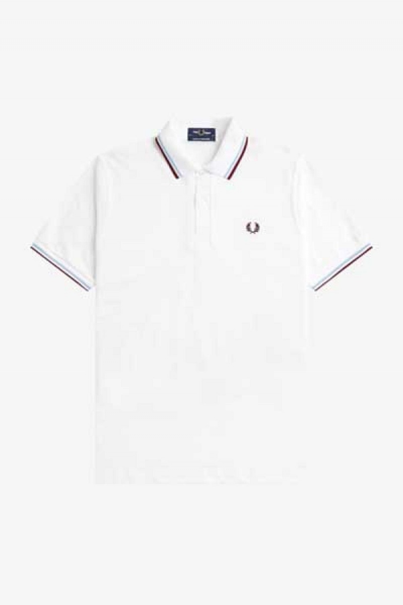 Fred Perry M12 Men's Shirt White Aqua Maroon | TOFPB0971