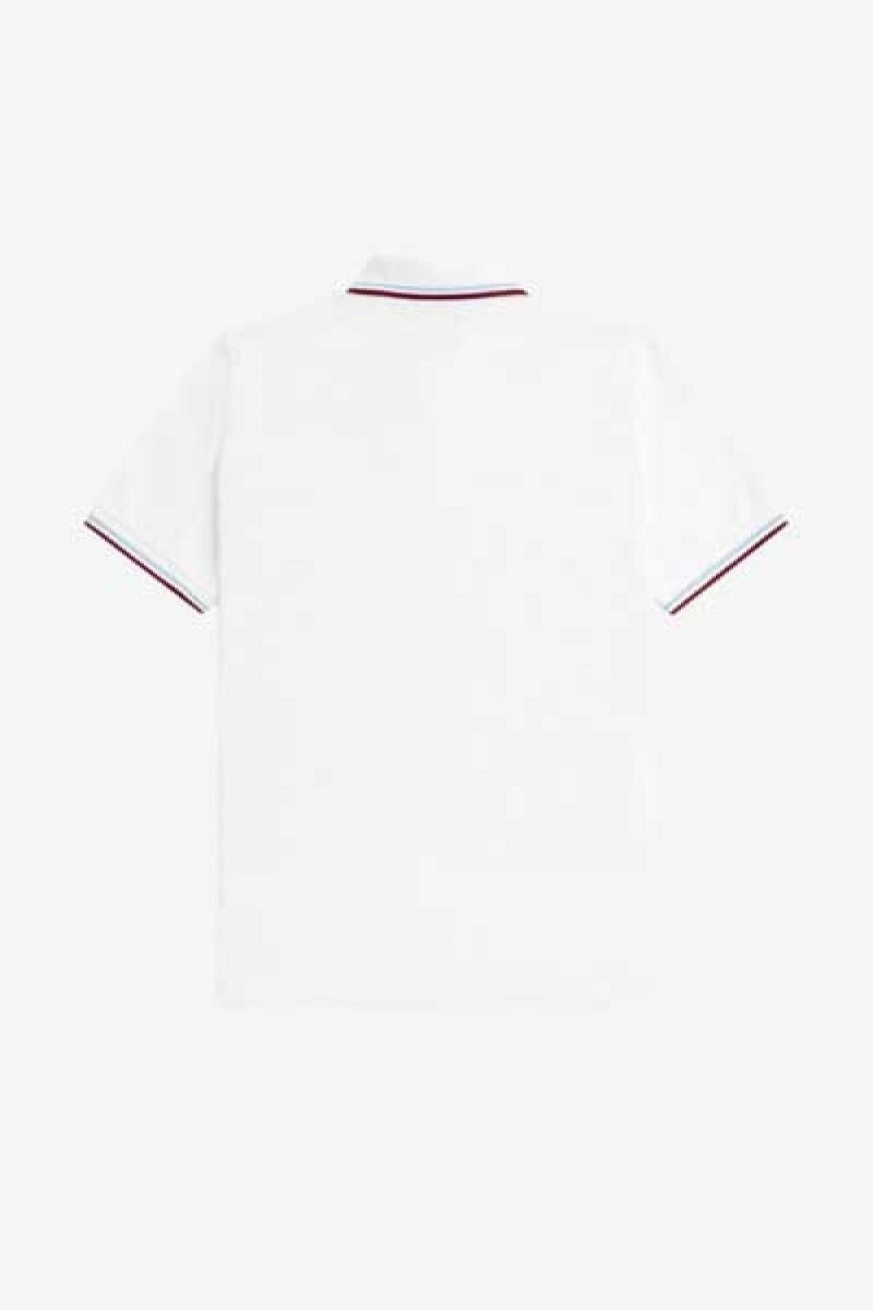 Fred Perry M12 Men's Shirt White Aqua Maroon | TOFPB0971