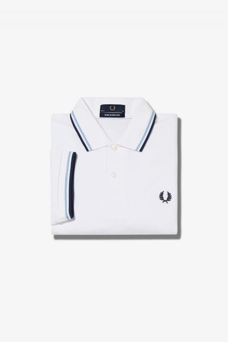 Fred Perry M12 Men's Shirt White Aqua Navy | VWEST8156