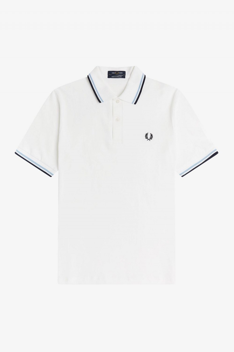 Fred Perry M12 Men's Shirt White Aqua Navy | VWEST8156