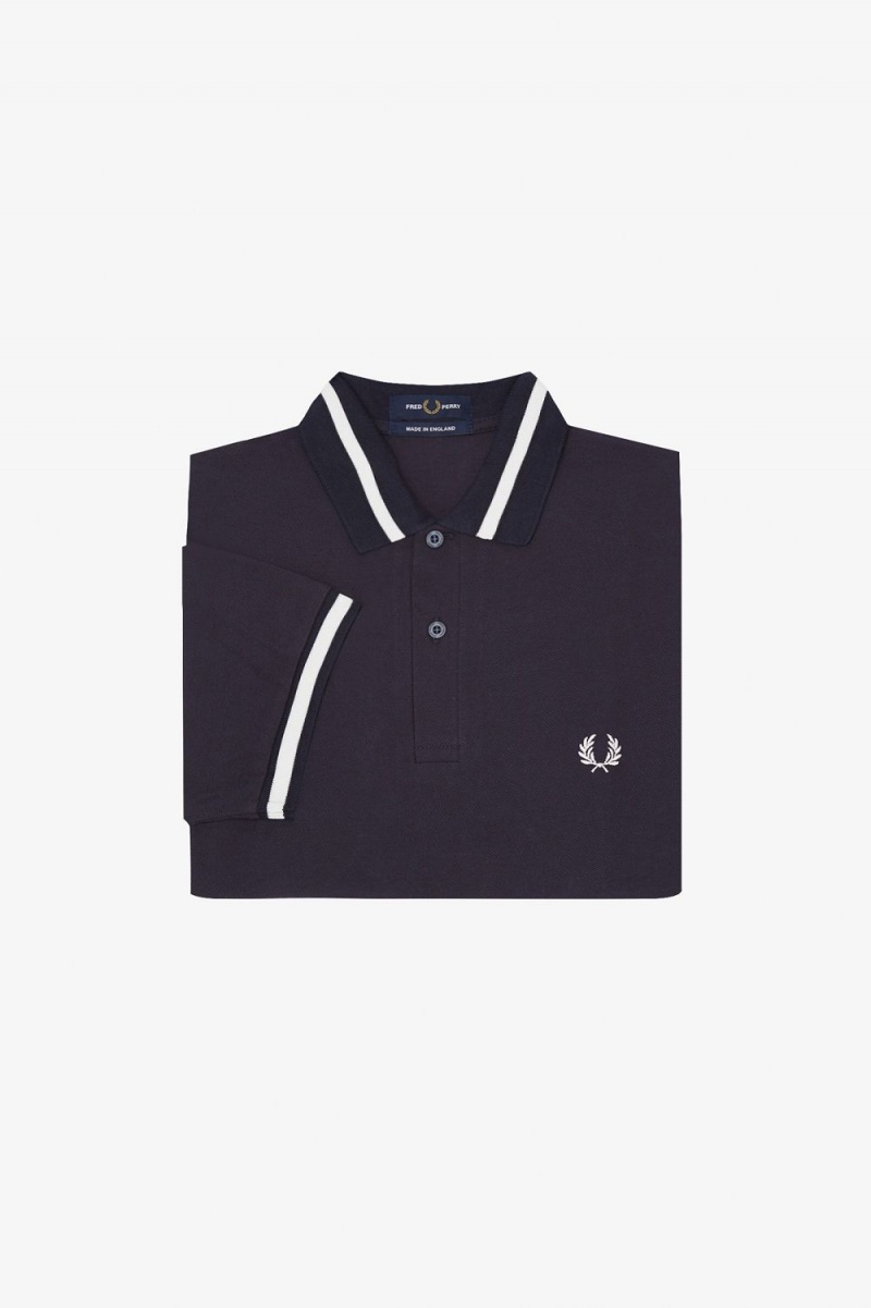 Fred Perry M2 Men's Shirt Navy Snow White | CVKQH1054