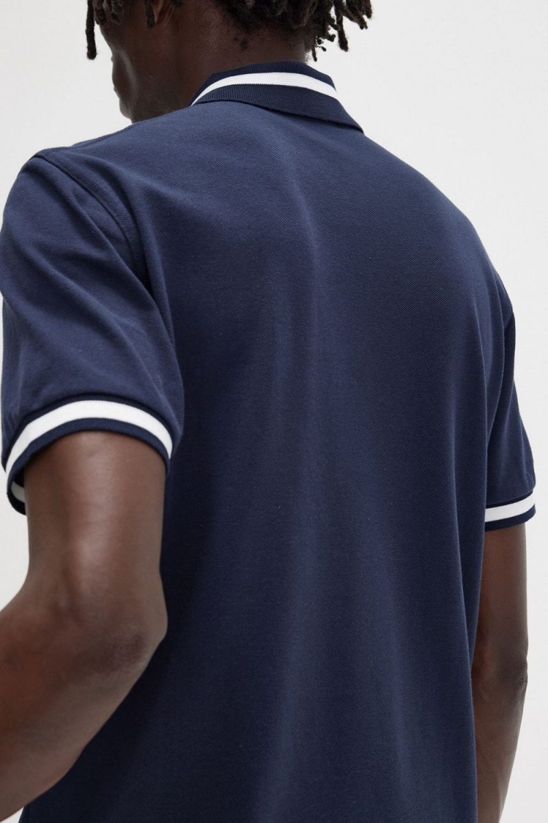 Fred Perry M2 Men's Shirt Navy Snow White | CVKQH1054