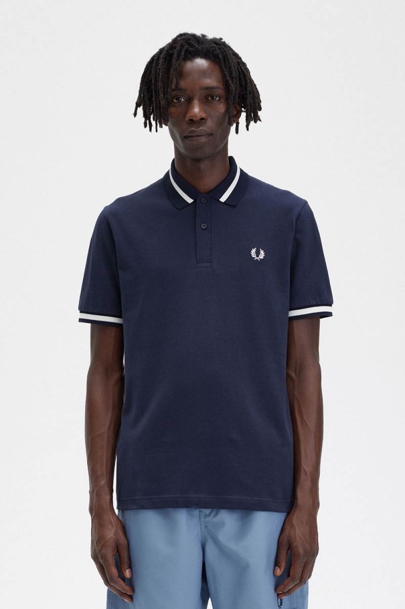 Fred Perry M2 Men's Shirt Navy Snow White | CVKQH1054