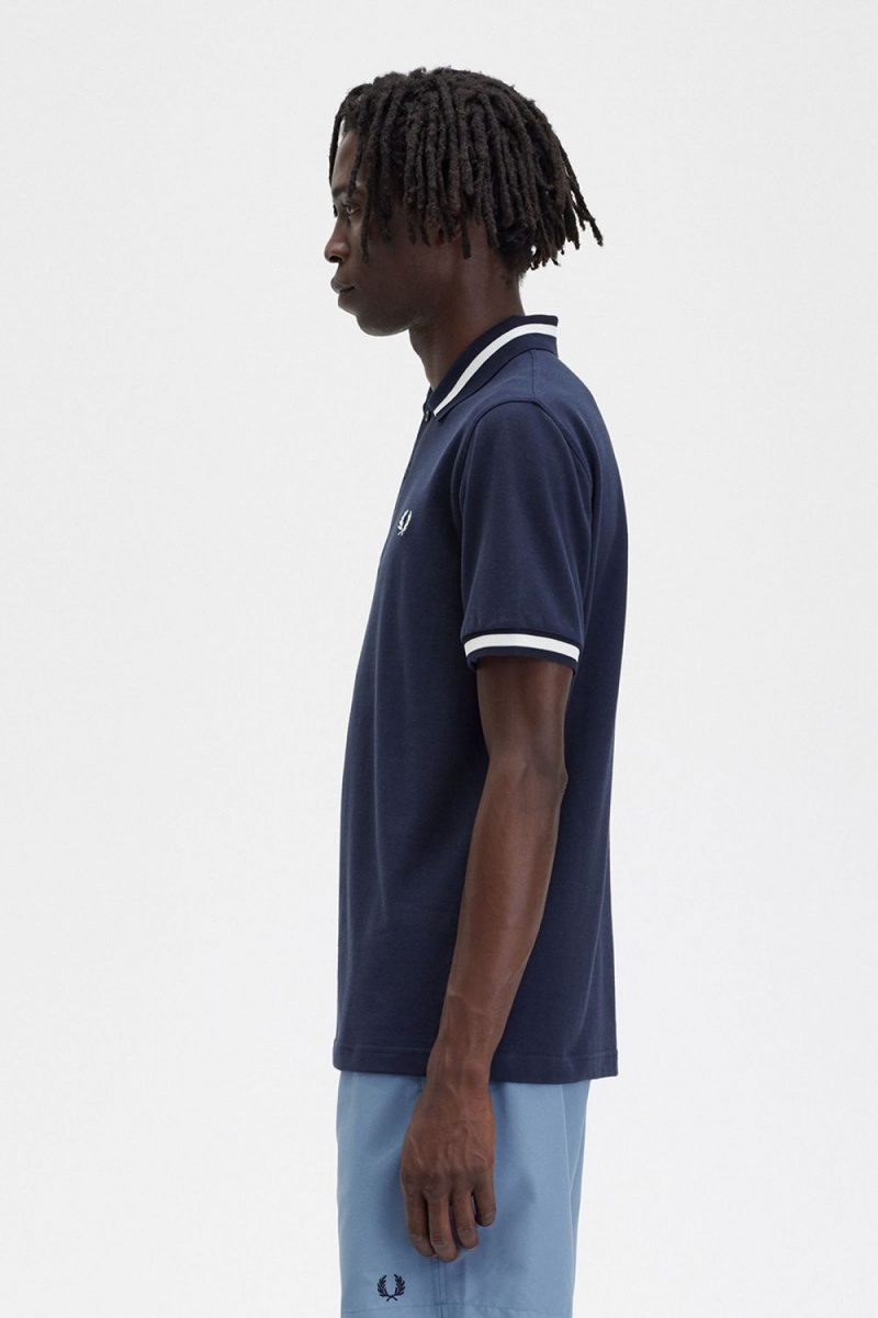 Fred Perry M2 Men's Shirt Navy Snow White | CVKQH1054