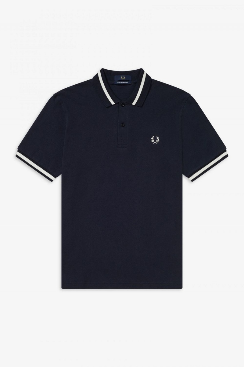 Fred Perry M2 Men's Shirt Navy Snow White | CVKQH1054