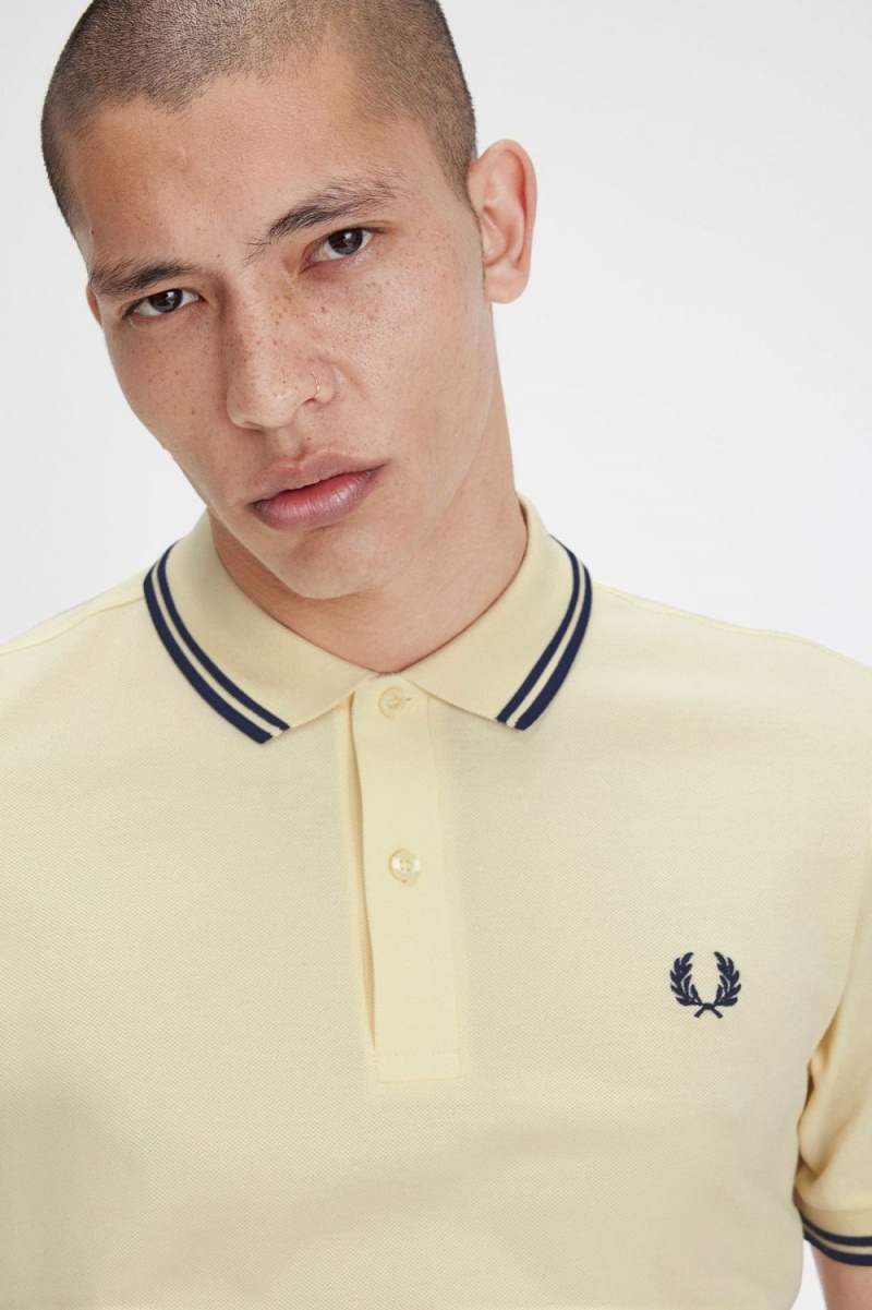 Fred Perry M3600 Men's Shirt Aqua Cream French Navy | NRLYP3142