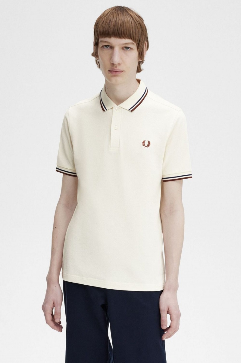 Fred Perry M3600 Men's Shirt Beige French Navy Whisky Brown | ALECP3964