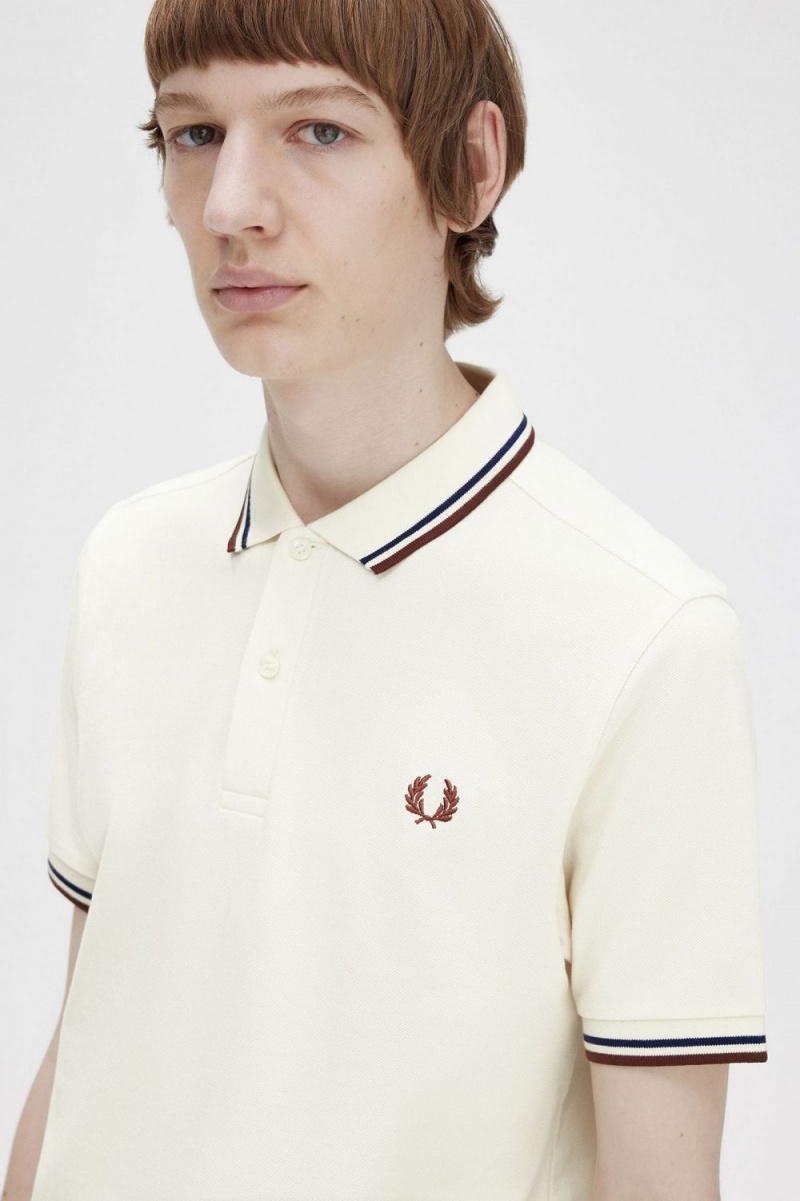 Fred Perry M3600 Men's Shirt Beige French Navy Whisky Brown | ALECP3964