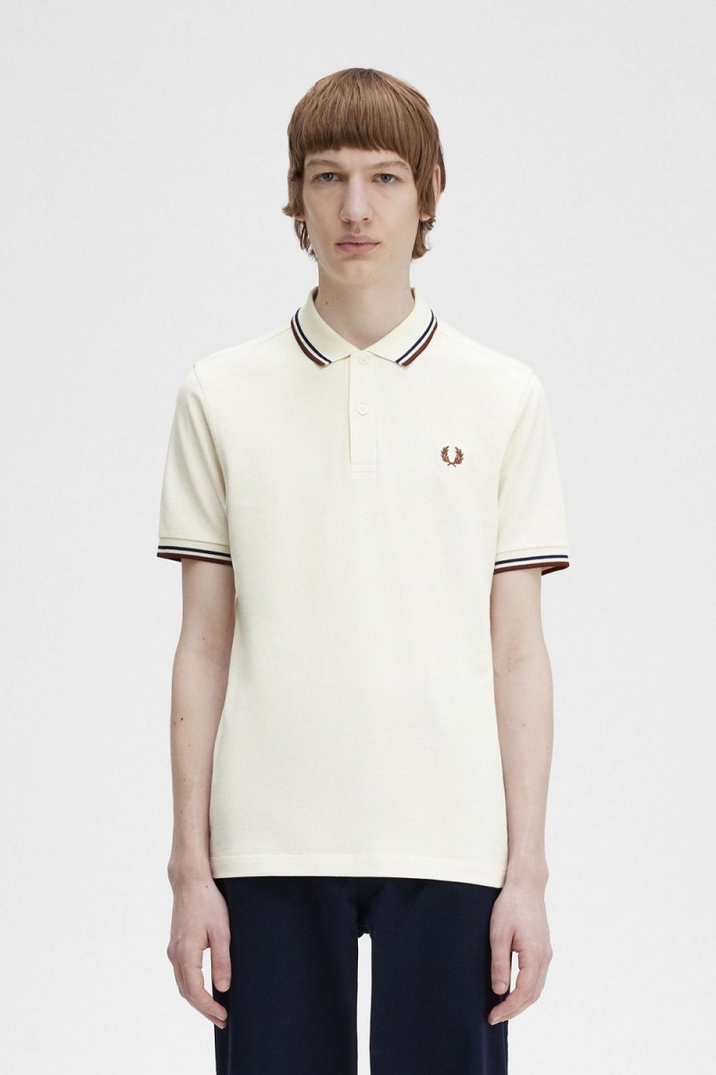 Fred Perry M3600 Men\'s Shirt Beige French Navy Whisky Brown | ALECP3964