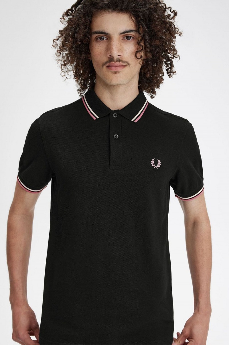 Fred Perry M3600 Men's Shirt Black Beige Dusty Rose Pink | UKCIJ7931