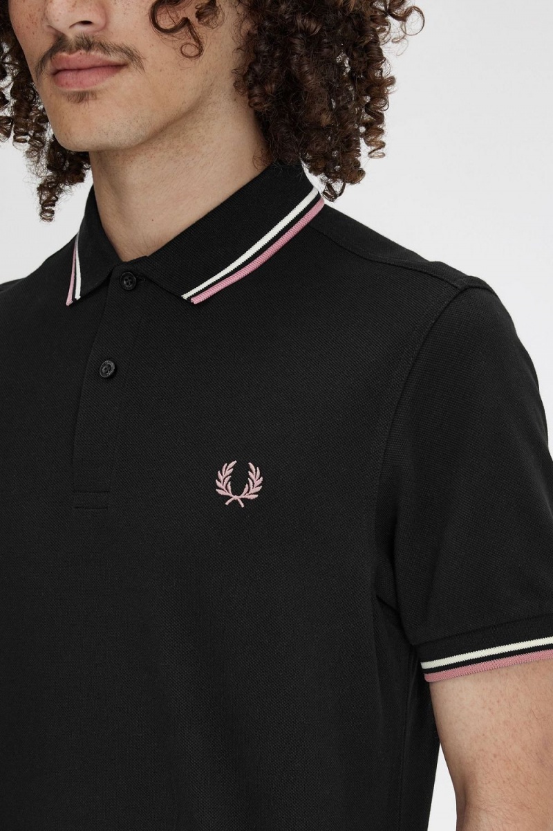 Fred Perry M3600 Men's Shirt Black Beige Dusty Rose Pink | UKCIJ7931