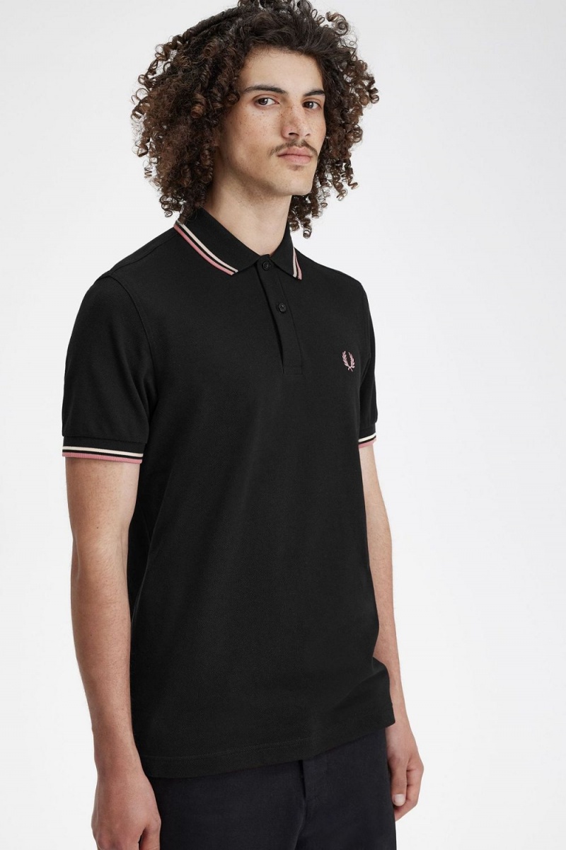 Fred Perry M3600 Men's Shirt Black Beige Dusty Rose Pink | UKCIJ7931