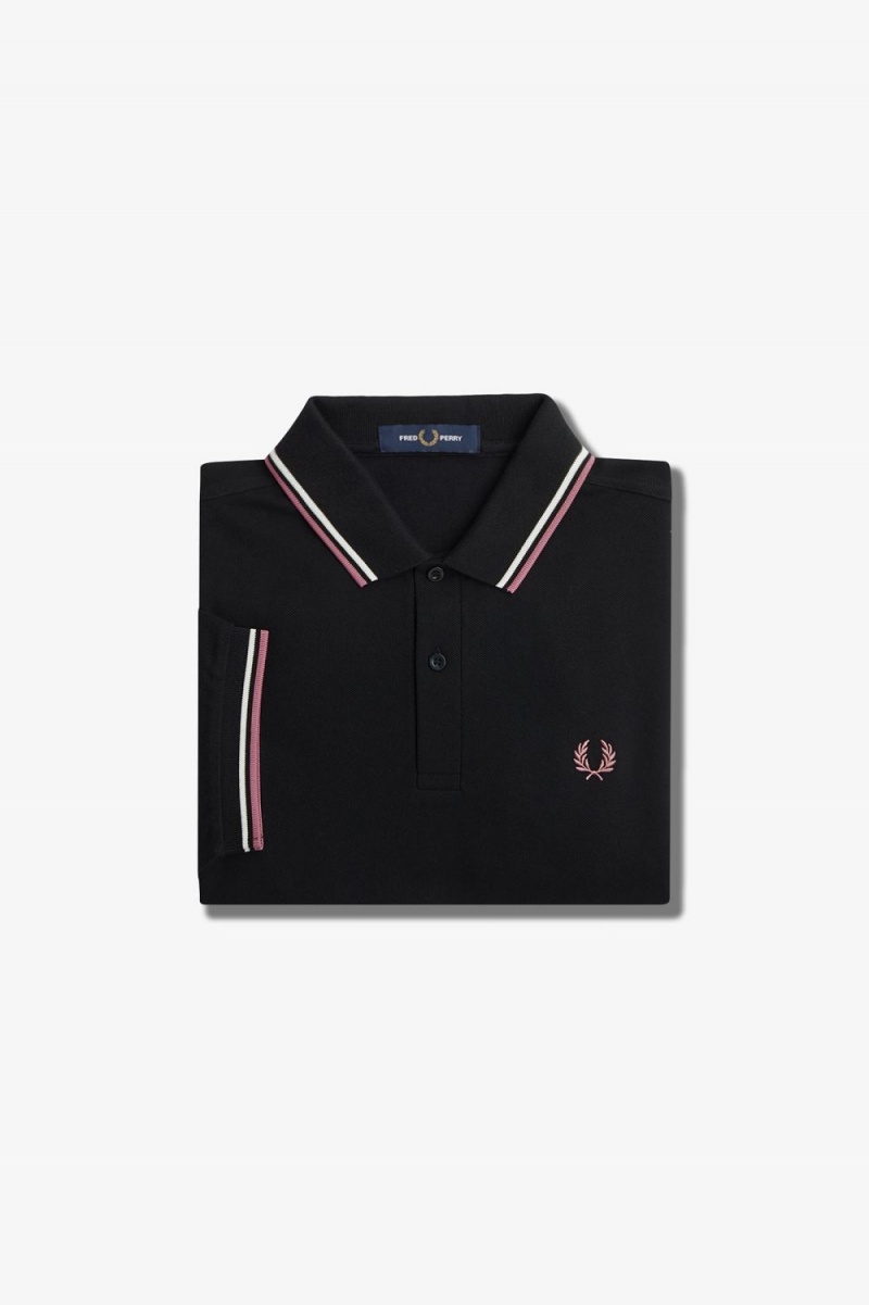 Fred Perry M3600 Men's Shirt Black Beige Dusty Rose Pink | UKCIJ7931