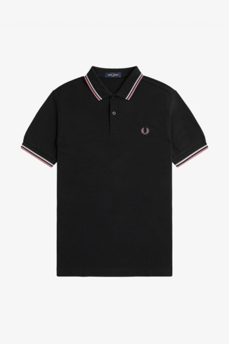 Fred Perry M3600 Men's Shirt Black Beige Dusty Rose Pink | UKCIJ7931