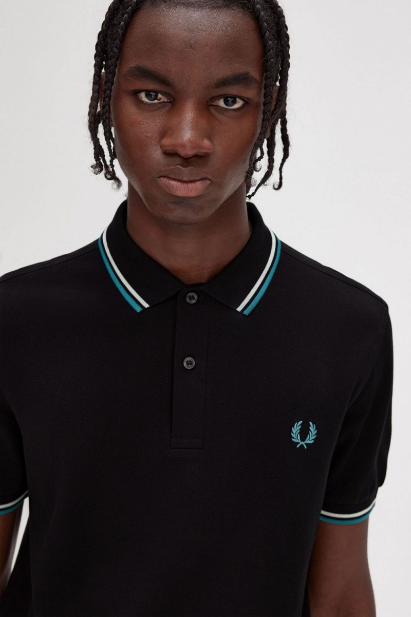 Fred Perry M3600 Men's Shirt Black Beige Deep Mint | MEZAG4921