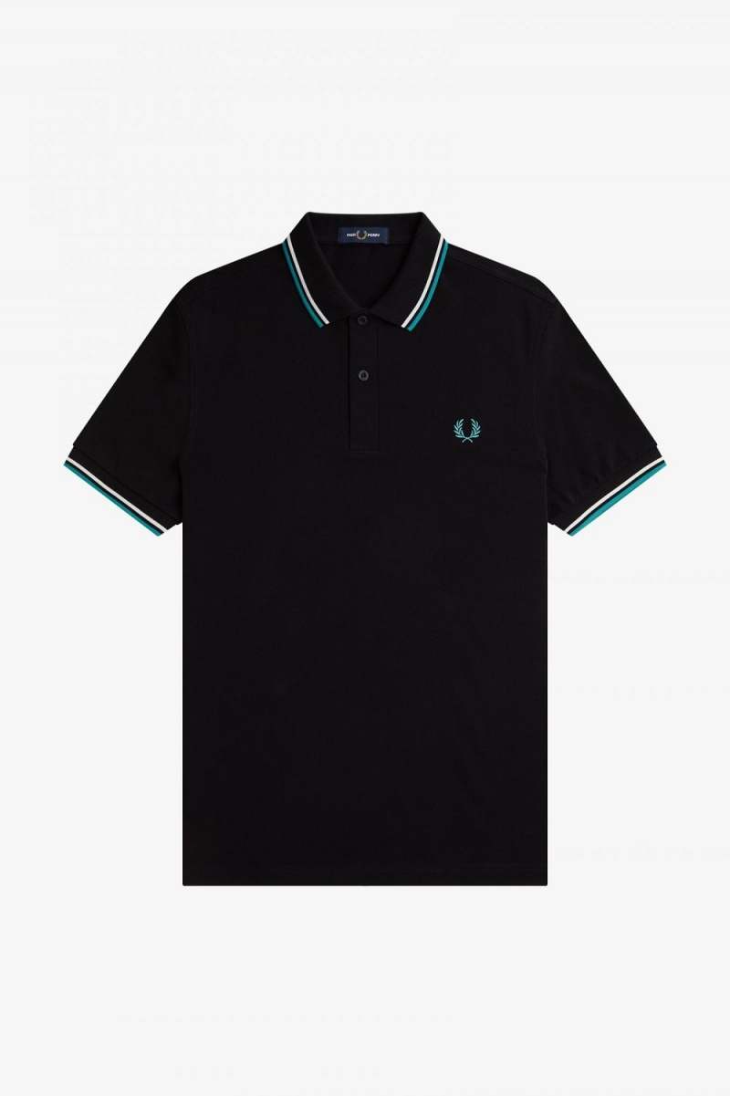 Fred Perry M3600 Men's Shirt Black Beige Deep Mint | MEZAG4921