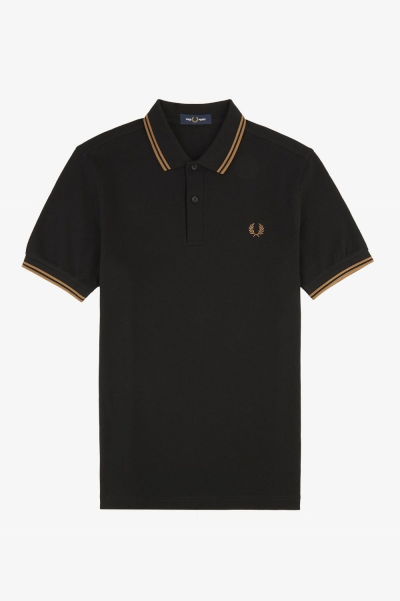 Fred Perry M3600 Men's Shirt Black Brown | ZHTQX9574