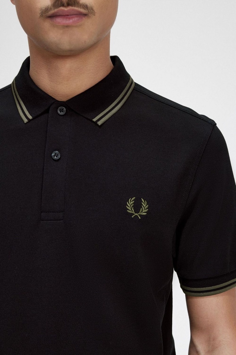 Fred Perry M3600 Men's Shirt Black Field Green | DICVS2965