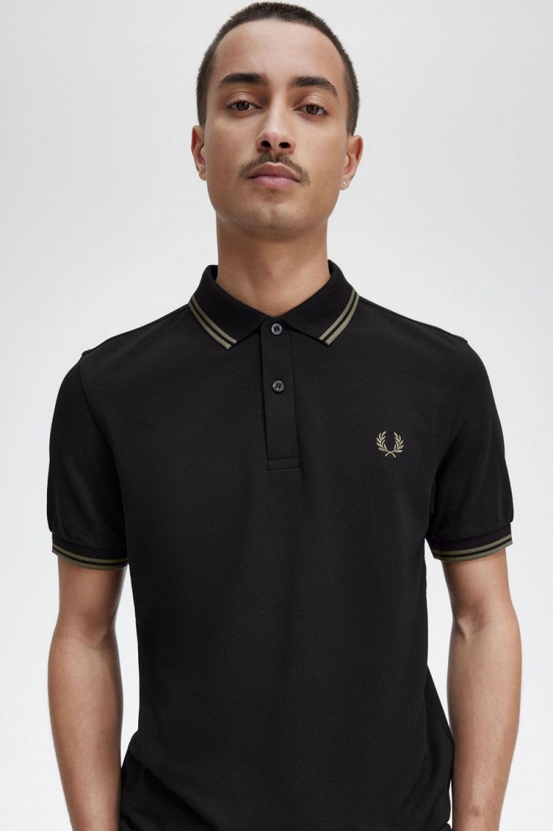 Fred Perry M3600 Men's Shirt Black Field Green | DICVS2965