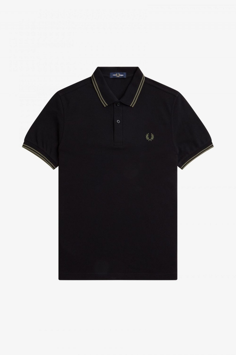 Fred Perry M3600 Men's Shirt Black Field Green | DICVS2965