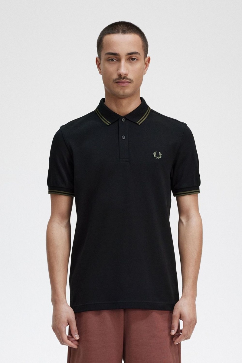 Fred Perry M3600 Men\'s Shirt Black Field Green | DICVS2965