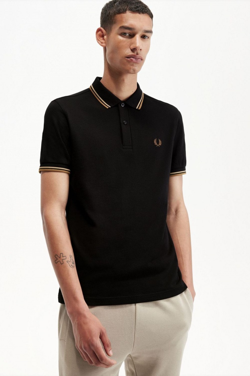 Fred Perry M3600 Men's Shirt Black Green Brown | ZNMUV7054