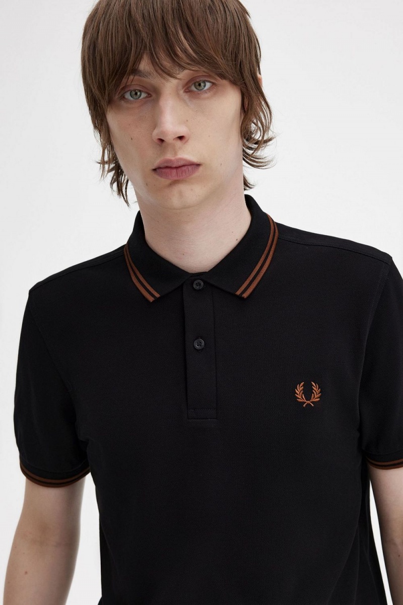 Fred Perry M3600 Men's Shirt Black Whisky Brown | ZXRBD2348