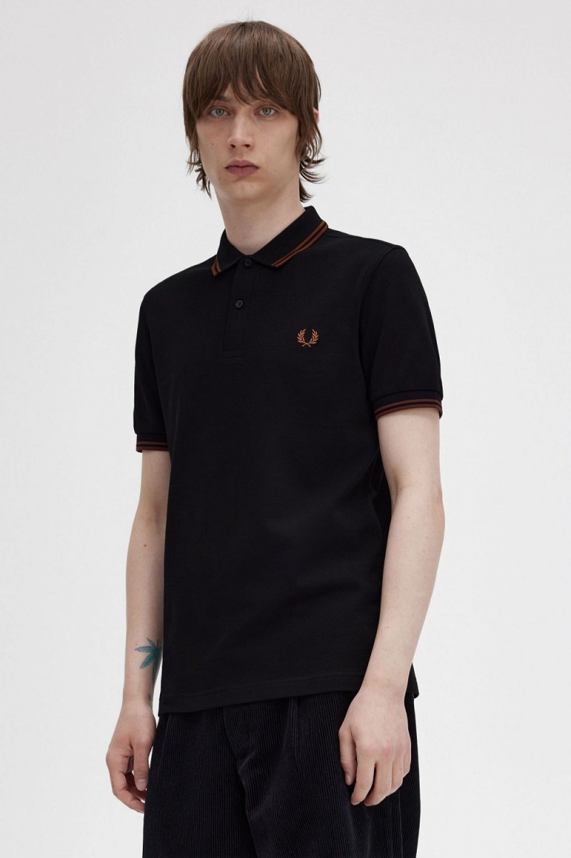 Fred Perry M3600 Men's Shirt Black Whisky Brown | ZXRBD2348