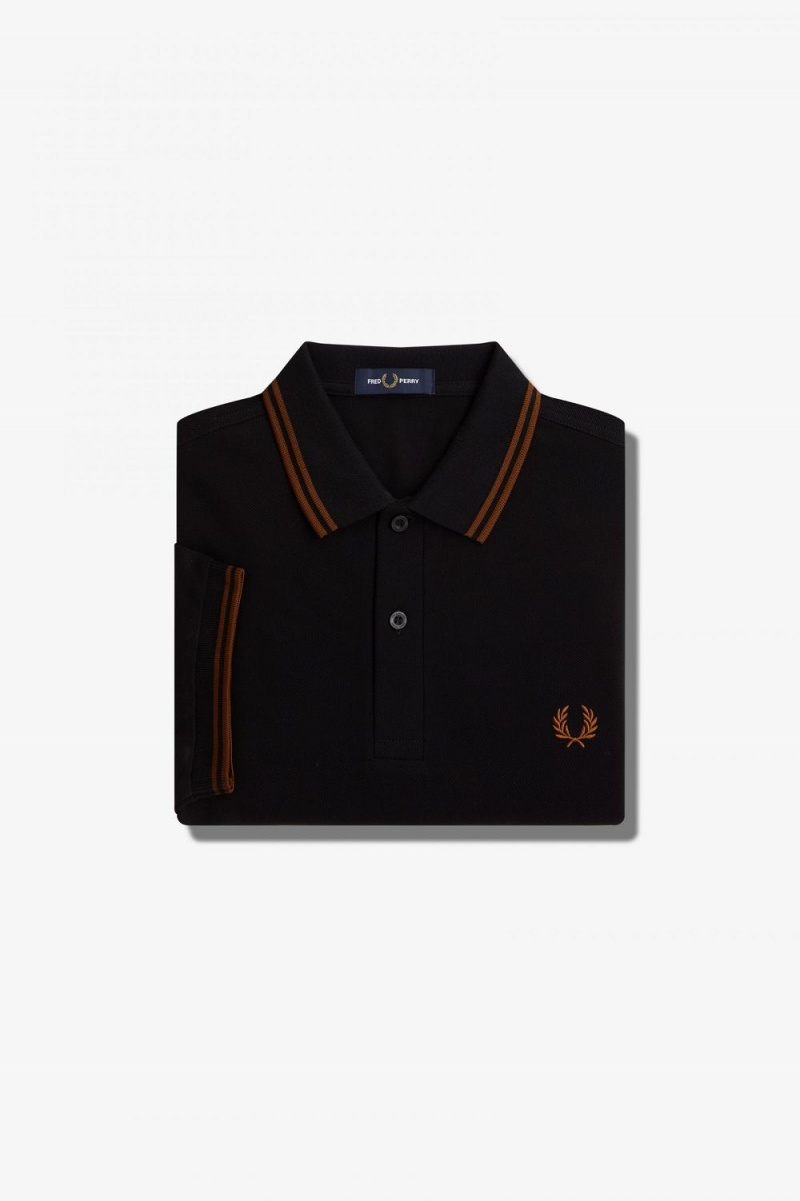 Fred Perry M3600 Men's Shirt Black Whisky Brown | ZXRBD2348