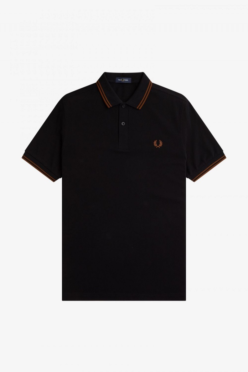 Fred Perry M3600 Men's Shirt Black Whisky Brown | ZXRBD2348