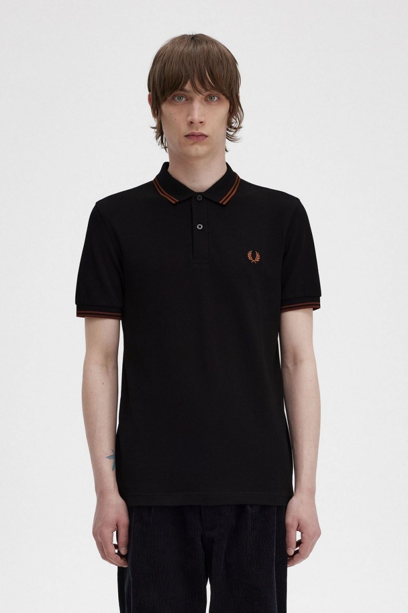 Fred Perry M3600 Men\'s Shirt Black Whisky Brown | ZXRBD2348