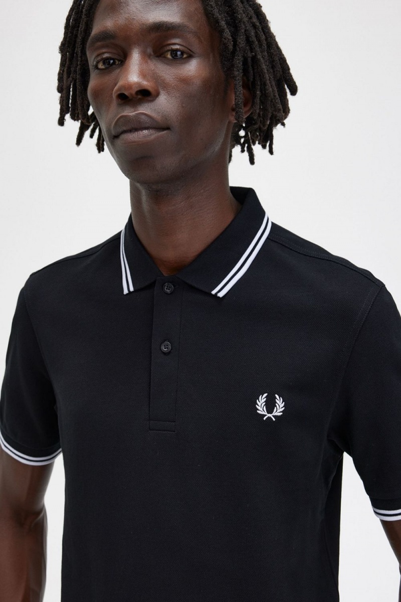 Fred Perry M3600 Men's Shirt Black White | PMAIU6481