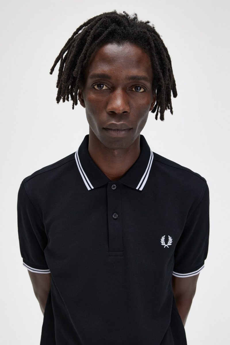 Fred Perry M3600 Men's Shirt Black White | PMAIU6481