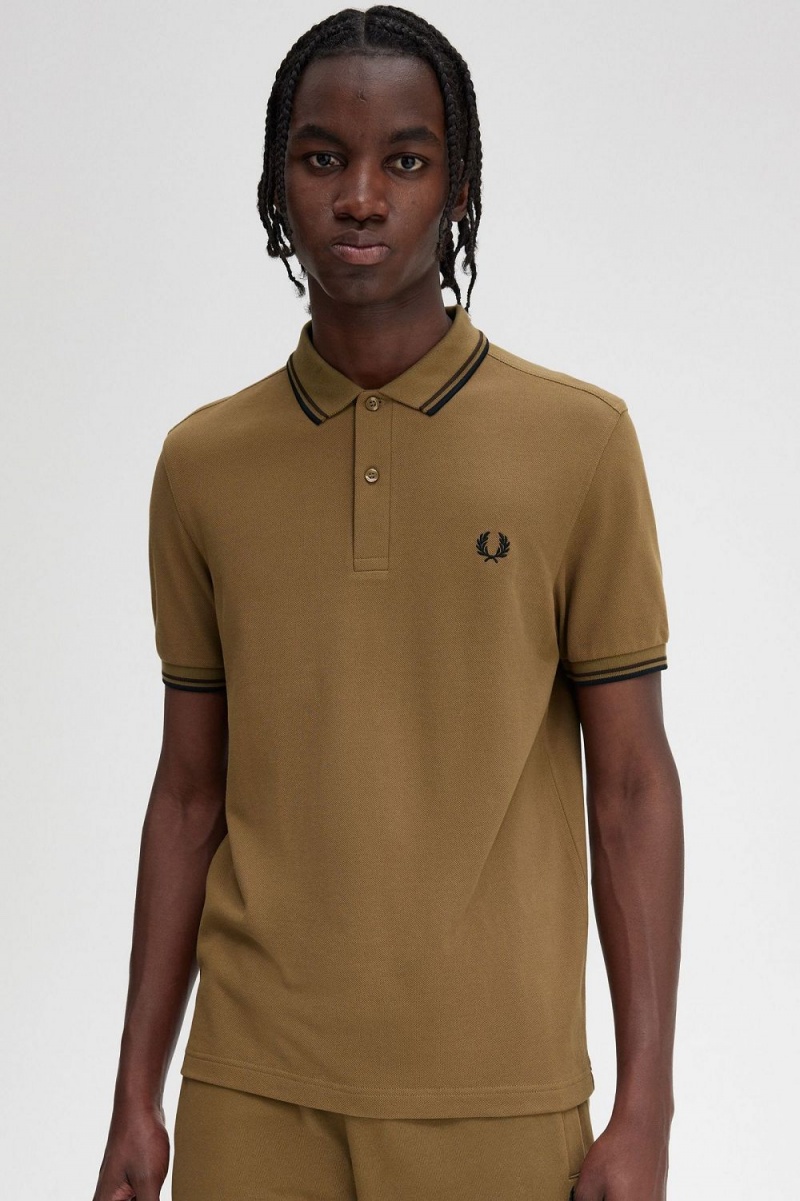 Fred Perry M3600 Men's Shirt Brown Burnt Tobacco Black | SXJZU2348