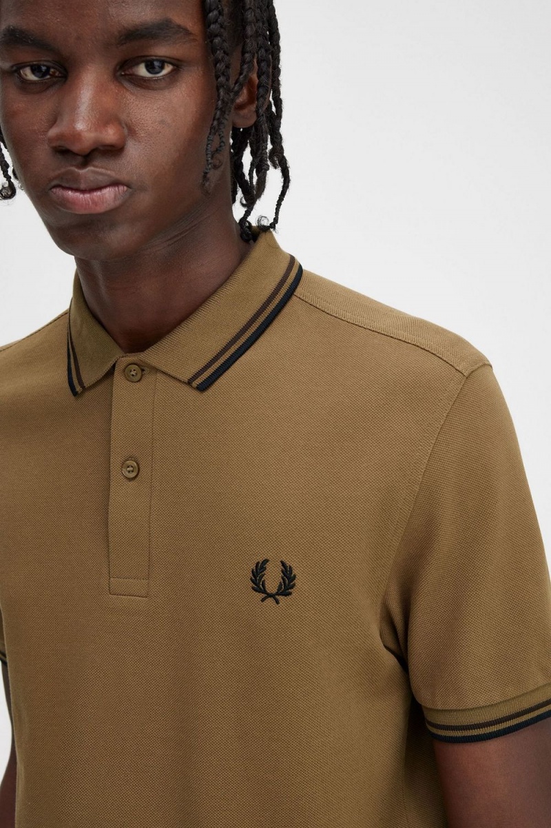 Fred Perry M3600 Men's Shirt Brown Burnt Tobacco Black | SXJZU2348