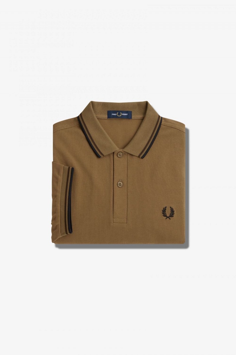 Fred Perry M3600 Men's Shirt Brown Burnt Tobacco Black | SXJZU2348