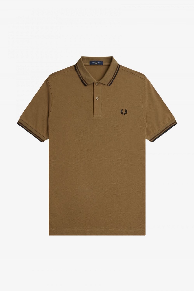 Fred Perry M3600 Men's Shirt Brown Burnt Tobacco Black | SXJZU2348