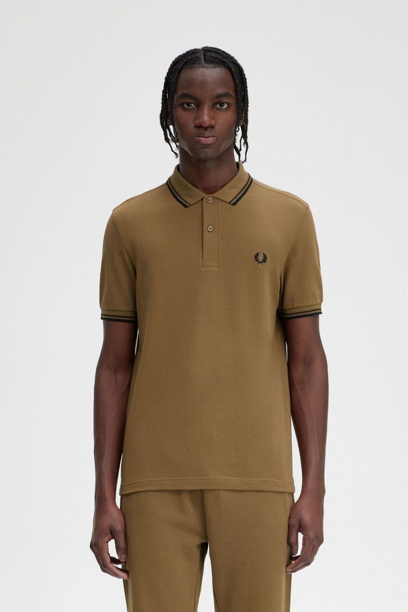 Fred Perry M3600 Men\'s Shirt Brown Burnt Tobacco Black | SXJZU2348