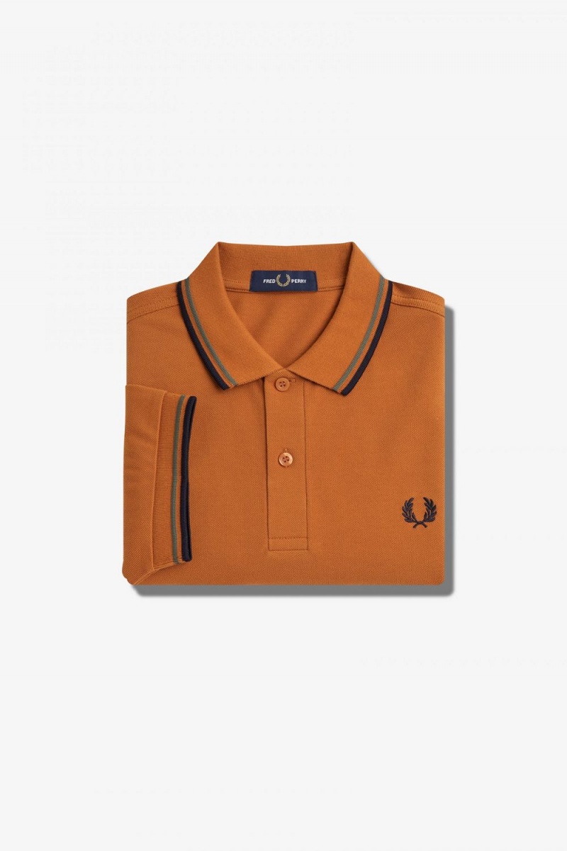 Fred Perry M3600 Men's Shirt Brown Field Green Navy | ZSNIV7069