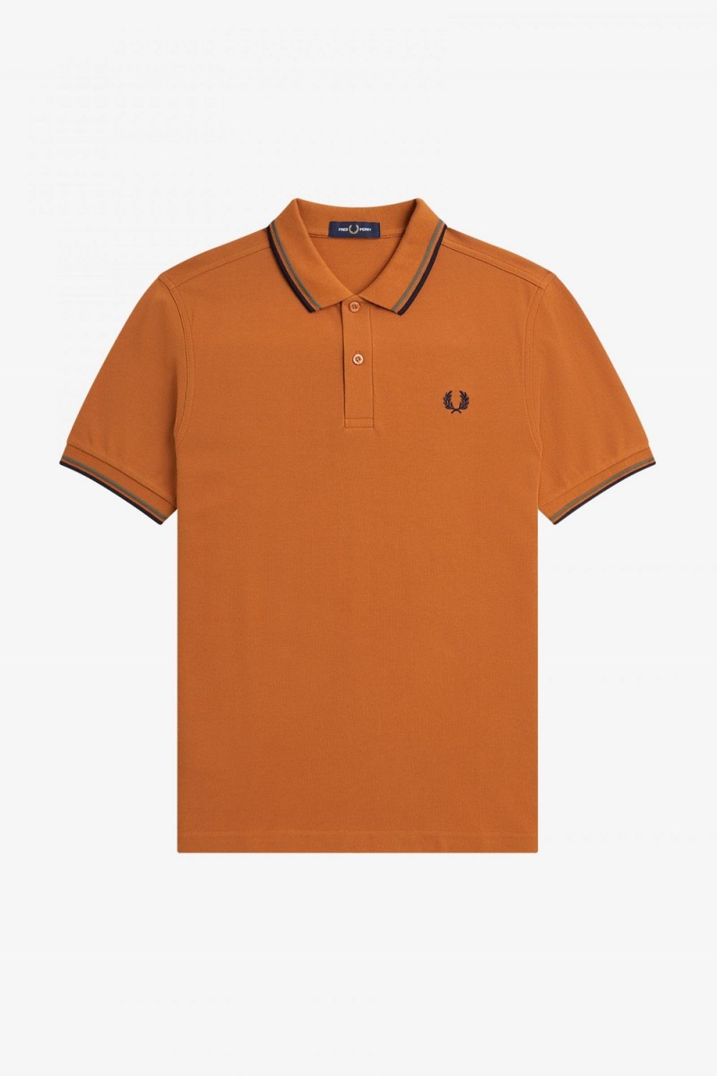 Fred Perry M3600 Men's Shirt Brown Field Green Navy | ZSNIV7069