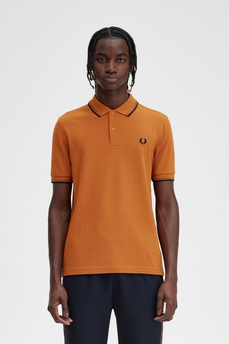 Fred Perry M3600 Men\'s Shirt Brown Field Green Navy | ZSNIV7069