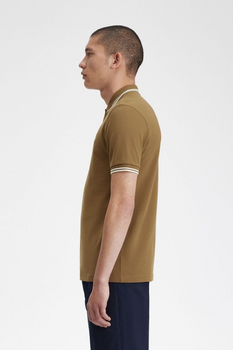 Fred Perry M3600 Men's Shirt Brown Snow White Beige | SMDJA1930