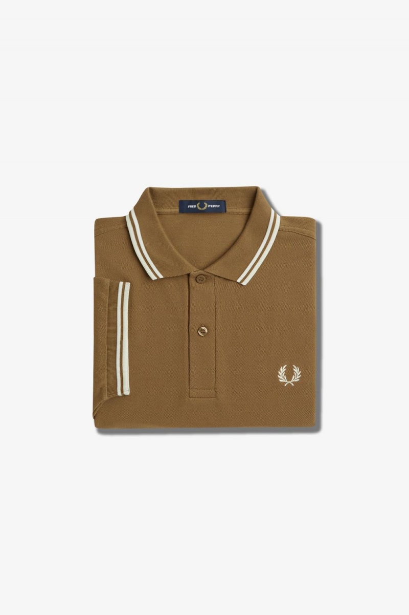 Fred Perry M3600 Men's Shirt Brown Snow White Beige | SMDJA1930