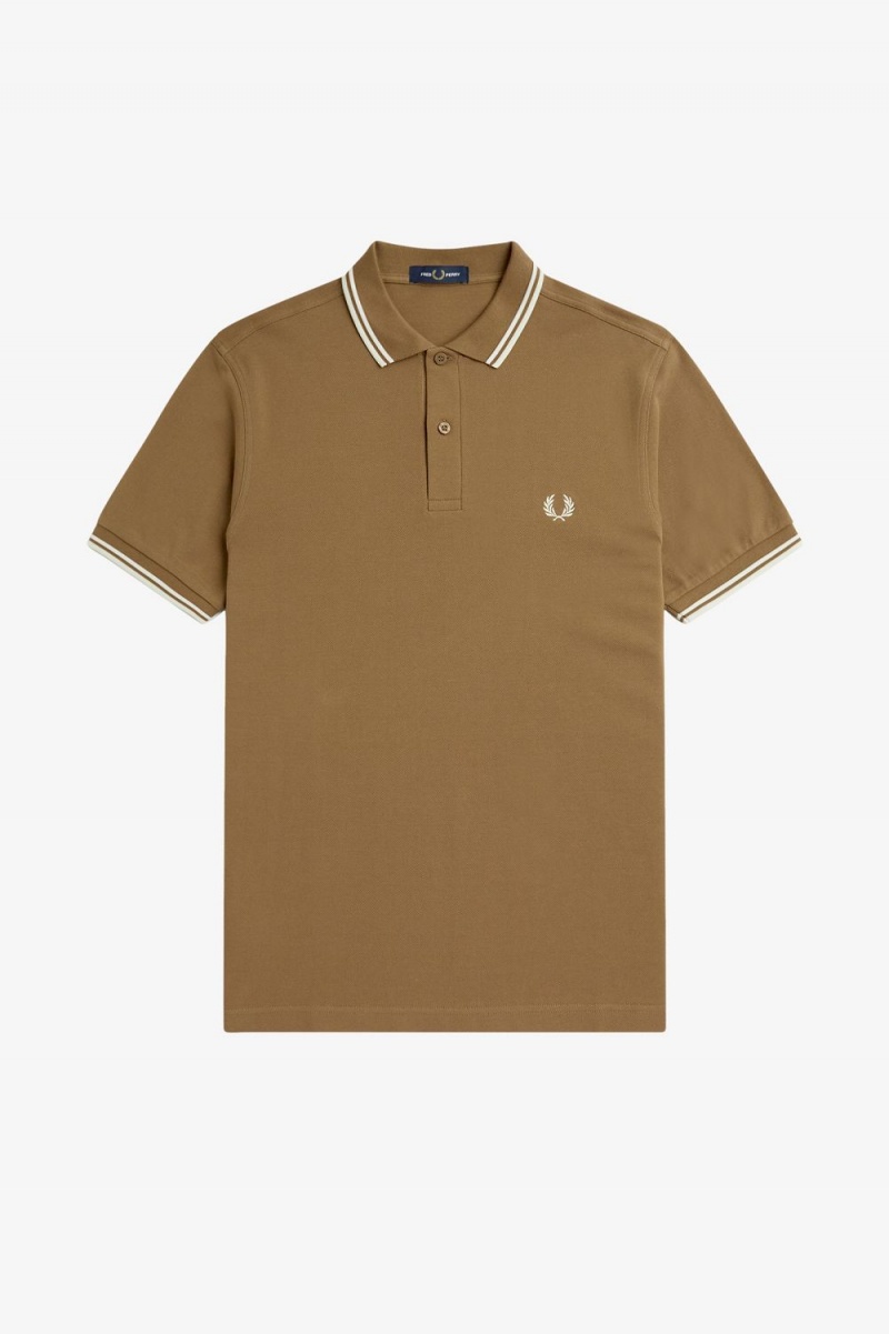 Fred Perry M3600 Men's Shirt Brown Snow White Beige | SMDJA1930